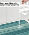 Person pouring water onto Cyan Wood Grain A Print Microfiber Dish Drying Mat For Kitchen Counter, Super Absorbent, 16x18 inch.