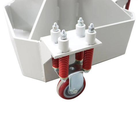 Auto Body Pulling Machine For Collision Repair, caster with red springs and bolts, part of workshop ready cart