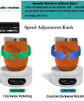 YVV Rotating LED Display Stand With Colorful Lights Spinning Platform showing speed adjustment knob and rotation directions.