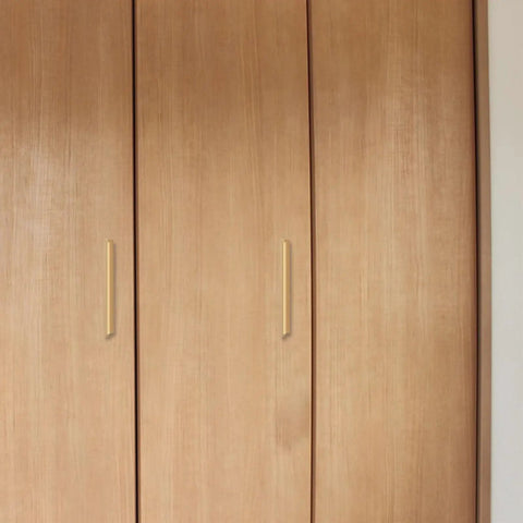 Wardrobe with Concealed Zinc Alloy Cabinet Pull Handle Set 80mm Long Arc Edge With Brushed Gold Finish No Drill Install