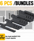 No Sweat Setup Bulk Pack 2500 Pcs Black Plastic Stack Shims for Door and Window Leveling, with various thicknesses displayed.