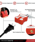 Power Plug Lockout Device For 2 Or 3 Prong Plugs, OSHA Compliant Lockout Lock, Keyed Alike 5 Pack With 2 Keys Each, red nylon