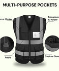 Top Shelf High Visibility Reflective Safety Vest, Class II Ansi Certified Mesh Design With Snag Free Pockets, Breathable Durable Fit For The Daily Grind Or Evening Patrol, Black Size Two X Large with multi-purpose pockets for tools.