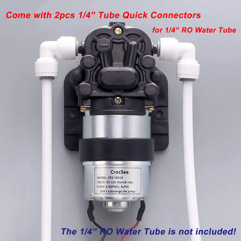 12V Self Priming Diaphragm Water Pump, 1.3 LPM At 30 PSI, Food Grade, with 1/4" Tube Quick Connectors, front view
