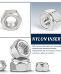 175 Pcs Nylon Insert Lock Nuts Set In 9 Sizes 316 Stainless Steel Hex Nylon Insert Locknuts For Bolts image with nuts detail.