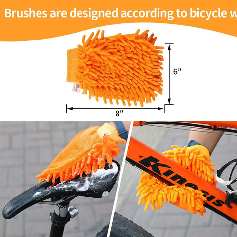 Orange bike clean mitt from Eight Piece Precision Bicycle Cleaning Tool Kit With Chain Scrubber, Chain Cleaning Brush, Tire Scrubber.
