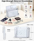 Open silver anti-theft fingerprint safe lock bag for women, showing compartments with a phone, wallet, and keys inside, portable design.