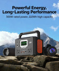 Hella Durable 300W Portable Power Station With 222Wh Battery Capacity No Sweat Solar Generator For Camping Road Trips And Emergency Backup Quick Charge And Ready To Roll Anywhere on rocky terrain.