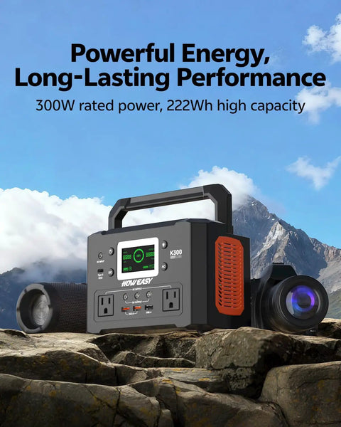 Hella Durable 300W Portable Power Station With 222Wh Battery Capacity No Sweat Solar Generator For Camping Road Trips And Emergency Backup Quick Charge And Ready To Roll Anywhere on rocky terrain.