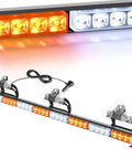 35 Inch LED Traffic Advisor Emergency Strobe Light Bar With Amber And White, High Visibility Warning Bar For Cops, First Responders, Roadside Work, Construction Crews And Road Safety, with suction mounts