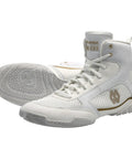 Mayweather Champ Boxing Shoes For Men And Women Unisex White Gold Mid Height Traction And Stability For Training And Sparring