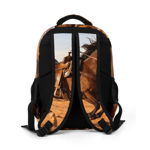Back view of Unisex Western Galloping Horse Printed Backpack showing straps and horse image on durable polyester