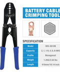 Beefy Heavy Duty Battery Cable Lug Crimp Tool For Eight AWG To One Zero AWG with blue handles and hex die sets in packaging