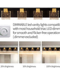 Black And Bronze Vanity Light Fixture With Square Bubble Crystal Panel LED Wall Sconce 4 Lights Rad Warm White 3000K 1600lm