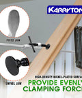 Beefy 4 Pack Heavy Duty 12 Inch F Clamp Set With 4 3/4 Inch Throat Depth in use on wood with fixed and swivel jaws.