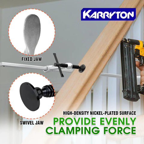 Beefy 4 Pack Heavy Duty 12 Inch F Clamp Set With 4 3/4 Inch Throat Depth in use on wood with fixed and swivel jaws.