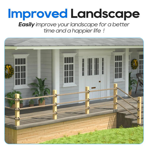 Deck with hemp rope fencing using Four Pack 2 Inch Rope Support Holders With Cross Screw Rings Stainless Steel Drop Ring Brackets