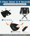 Lightweight Portable Folding Camping Chair With 360 Degree Rotation, 8 Second Quick Setup, easy three-step assembly guide