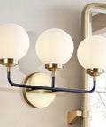 22 Inch Brass Gold Black White 3 Light LED Wall Sconce Vanity Lighting With Clear Glass Globe Shades above mirror