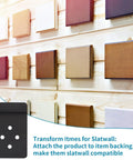 Display of wood samples on slatwall using Slatwall Metal Plate Mount Backplate For Slatwall Panels Built Tough Heavy Duty Adapter
