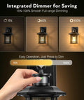 Motion Activated Outdoor Wall Lantern With Dusk To Dawn Sensor In Black Aluminum Anti Rust Finish dimmer operation.