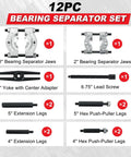Heavy Duty 12pcs Bearing Puller Set With 5 Ton Capacity And Separator Kit With 2 And 3 Inch Jaws For Wheel Hub Axle Pinion Removal Drop Forged Carbon Steel Construction Black Oxide Finish To Stubborn Gears In Garage Shop For Pros Doing Auto Repair Work, 12pc bearing separator set with 2 and 3 inch jaws and extension legs