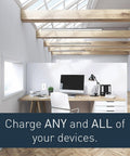 Modern office with desk, computer, and In Wall Power Outlet Extender Kit With 6 Foot Cable White Finish Perfect For Kitchen Remodels And Outlet Relocation Includes USB Ports For Charging Easy In Wall Wiring And Cable Management visible.