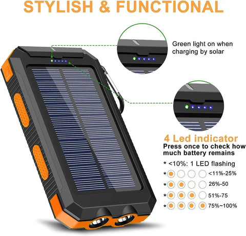 Rugged 38800mAh Solar Power Bank With Type C Output Waterproof Outdoor Backup Charger For All Phones Three Outputs And LED Flashlights