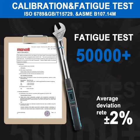 Adjustable Digital Torque Wrench For Tight Spaces 5 To 99.6 Ft Lb Or 6.8 To 135 Nm 22.8 In next to calibration fatigue test document