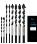 GMTOOLS 10-piece masonry drill bit set with carbide tips, sizes 1/8 to 1/2 inch, stored in a case.