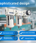 Half Inch NPT Air Filter Regulator Combo With Water And Oil Trap Separator And Air Dryer System in industrial setting