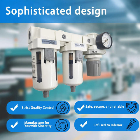 Half Inch NPT Air Filter Regulator Combo With Water And Oil Trap Separator And Air Dryer System in industrial setting