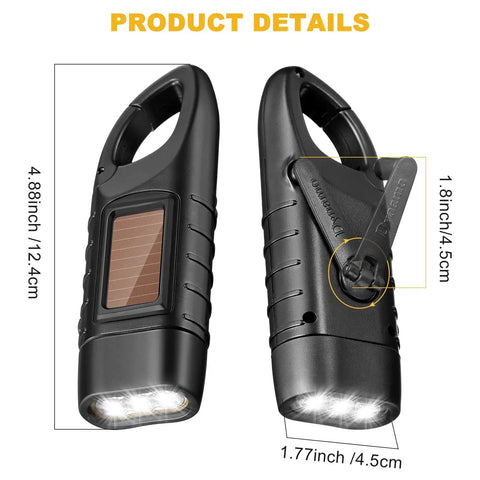 Dimensions of black Four Pack Hand Crank Solar Powered Flashlights With Rechargeable LED Lighting Emergency Torches For Hiking Camping Outdoor Survival Gear Prepper Friendly Yellow And Black