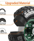Cross-section of a tire showing PU foam, plastic liner, iron hub for Two Pack Ten Inch Replacement Flat Free Tires For Wheelbarrows