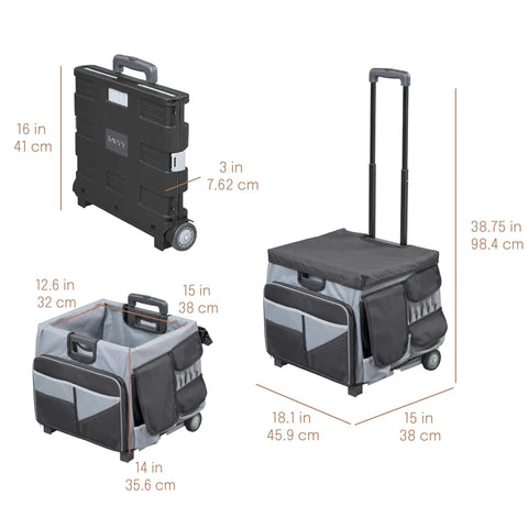 Foldable Utility Cart With Canvas Organizer Bag And Removable Saddlebag for grocery runs, tools, and books, portable design