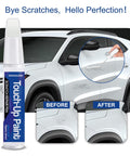 Chevy Onyx Black GBA WA8555 Touch Up Paint For Silverado And Equinox, 1-Step Scratch Repair Kit shown with before and after use.