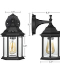 Dusk To Dawn Outdoor Wall Lantern 2 Pack Matte Black Weatherproof Exterior Light Fixture Sconce, front and side view