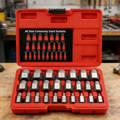 Heavy Duty Bolt Extractor Kit For Damaged Fasteners Stripped Or Broken Screws And Studs 25 Piece Bolt Extractor Socket Set