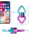 Beefy Safety Rotational Swivel With Aluminum Alloy Double Ball Bearings, Holds Over 8500 Pounds, 360 Degree Spin For Smooth Rope Climbing, Hiking And Workouts, Attaches Up To Three Carabiners, Prevents Rope Twist And Kinking, blue and purple 4.3in swivel with phone size reference