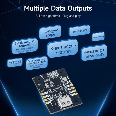 Versatile 9 Axis IMU Module With Accelerometer Gyroscope Magnetometer And Digital Motion Processor For AHRS Pitch Roll And Yaw Angles, black PCB with USB-C