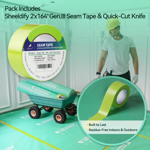 Top Notch Temporary Floor Protection Roll For Construction And Home Reno Green Non Adhesive Surface Shield Film For Hardwood Floors Tile And Paint Heavy Duty Gear That Rolls Out Smooth And Keeps Surfaces Looking Brand New Today with seam tape and quick-cut knife.