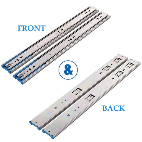 Front and back view of 16 Inch Soft Close Drawer Slides, Heavy Duty Side Mount Cabinet Glides With Ball Bearing, 110Lb Capacity