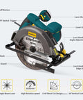 Enventor corded circular saw with laser guide, 7-1/4 inch blade, blue; includes 40T and 24T blades; 6000 RPM