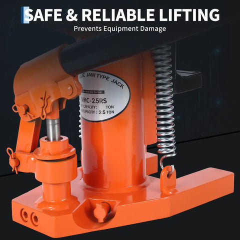 Heavy Duty 5 Ton Hydraulic Toe Jack Dual Stage Lift For Industrial Lathes And Milling Machines Ultra Low Profile design with orange steel body.