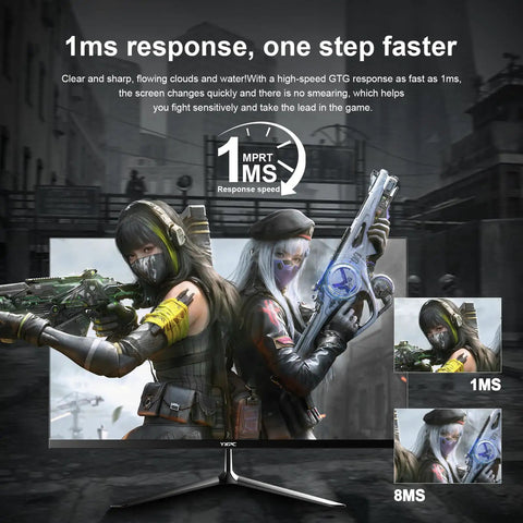 Image of 24.5 Inch Gaming Monitor With 200Hz Refresh Rate, 1Ms Response Time showcasing a video game scene and response speed comparison.