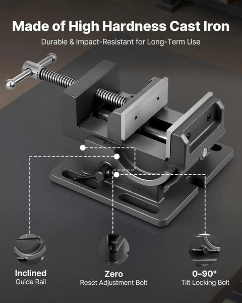 Tilting Woodworking Vise With 4.25 Inch Jaw 0To90 Degree Tilt Beefy Cast Iron Bench Vise for Benchtops or Drill Presses