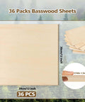 Front view basswood sheet, 30×30 cm (12×12 in), 1/16 in (1.5 mm) thick, 36-piece DIY craft pack