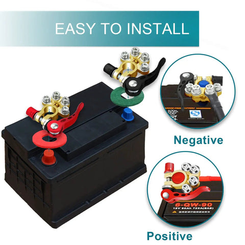 4 Way Quick Release Battery Terminal Connectors For SAE JIS Type A Posts, Positive And Negative Cable Ends, Heavy Duty Copper, 2 Pack