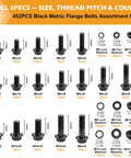 Heavy Duty Metric Flange Nuts And Bolts Assortment Kit With M6 M8 M10 Sizes Grade 10.9 Alloy Steel Black Finish overview.