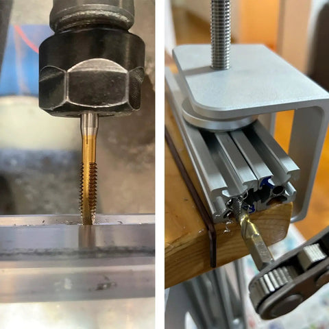 Heavy Duty 5/16-18 Unc Spiral Point Thread Taps Offer Kick Ass Chip Clearance And Smooth As Butter Threading Durable Precision Metalworking Gear For Daily Grind Jobs in action while cutting threads in aluminum.